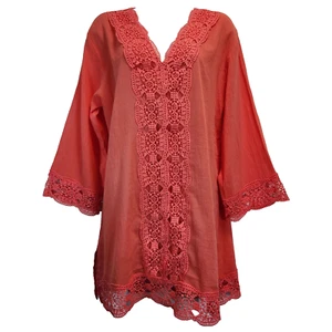 Isaac Mizrahi Womens Blouse Tunic Cover Up Size S Lace 3/4 Sleeve Cruise Summer - Picture 1 of 7