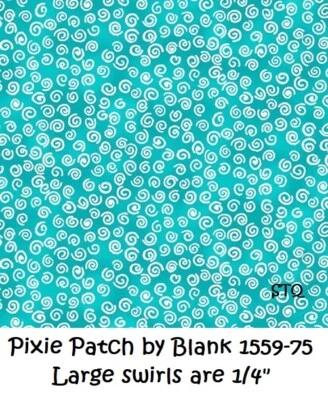 Tela de edredón de algodón con parche Pixie en blanco por remolinos blancos en turquesa 1559-75 Foto 1 de 4