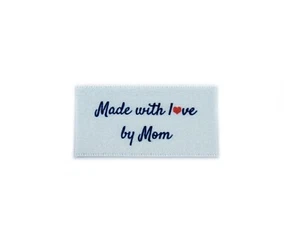 Etichette Etichette Made with love by Mom - Cucire In Nastro Bianco - Fla 25x40mm - Foto 1 di 1