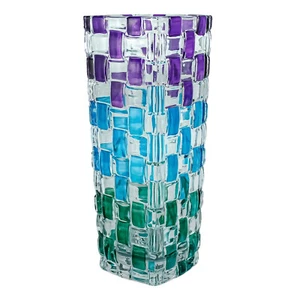 Murano Glass Vase Purple Green Blue Hand Made Painted Millefiori 16cm High - Picture 1 of 5