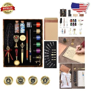 Elegant Calligraphy Pen Set: Glass Dip and Feather Pens with Wax Seal Essentials - Picture 1 of 9