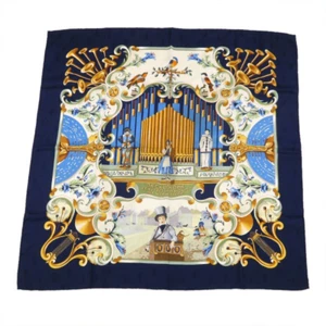 HERMES Carre 90 Orgauphone Et Autres Mecaniques Silk Scarf Navy Blue Multicolor - Picture 1 of 9
