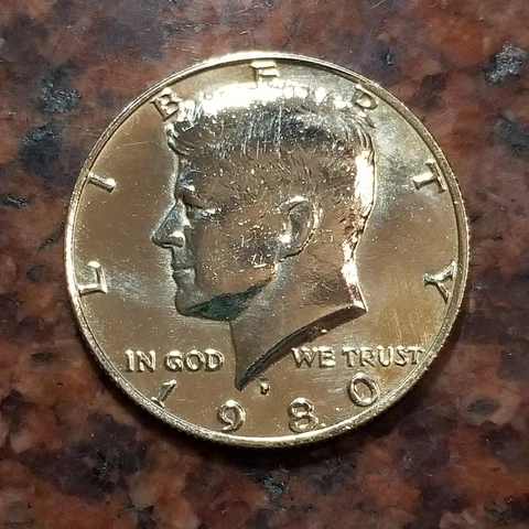 1980-P GOLD PLATED KENNEDY HALF DOLLAR COIN - #B1215 Cover