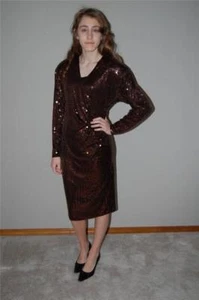 Sexy! Vtg OLEG CASSINI SEQUIN TROPHY WIFE POWER cocktail FAUX WRAP disco DRESS 4 - Picture 1 of 1