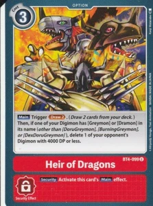 Tarjeta Bandai Digimon 2021 heredero del dragón BT4-099 U - roja - Imagen 1 de 2