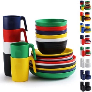 Plastic Dinnerware Sets 24pcs Service For 6 Reusable Plates And Bowls Sets Dish - Picture 1 of 7