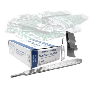 100 Sterile Surgical Blades #15 Medical ENT With Handle #3 & Blade Remover - Picture 1 of 5