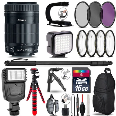 Canon 55-250 mm IS STM - Kit de video + Flash esclavo + Monopad - Paquete de accesorios de 16 GB Foto 1 de 4