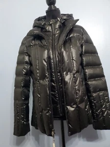 Dawn Levy Womens Shiny Hooded Down Filled Puffer Coat Black Size Large/40 - Picture 1 of 15