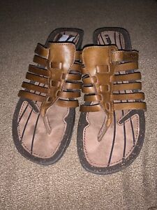 Teva Leather Wedge Carbrillo Brown Cork Thong Strappy Slide 1012149 Size 8 (KM)