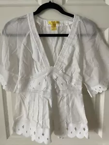 NEW Catherine Malandrino Cotton White Lace cutout Shirt Blouse 4 white side zip - Picture 1 of 10
