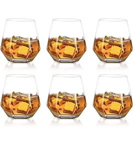 Whiskey Tumbler Glass, Diamond Whiskey Glasses Set of 6, Water Juice Tumbler... - Picture 1 of 6