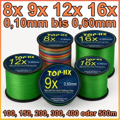 TOP-HX TOP 12 fach Geflochtene Angelschnur Grün 100–500 m Braid Line 0,10 -0,60mm