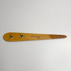 Vintage Capri Souvenir Holz Seitenwender Brieföffner handbemalt Schwalben - Bild 1 von 6