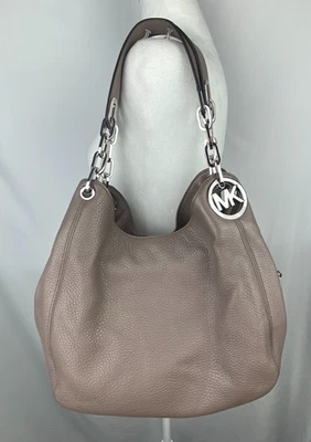 Michael Kors Fulton 包 卵石纹皮革灰褐色 单肩包 托特包 钱包 大号 完好 — 第 1/4 张图片