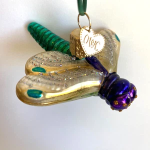 Old World Christmas Dragonfly Glass Ornament 3” Hand Painted Green & Purple - Picture 1 of 14