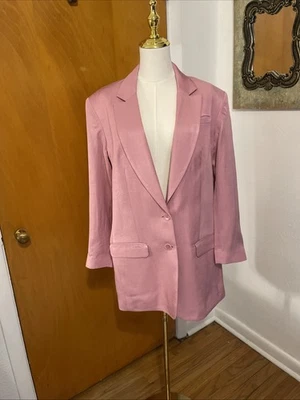 CHAQUETA BLAZER NUEVA EXPRESS ROSA METALIZADA DOS BOTONES TALLA M RAYÓN MEZCLA LINO Foto 1 de 4