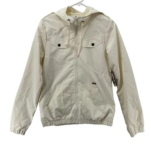 Volcom Enemy Lines Windbreaker Jacket Womens Small Cream Hooded Full Zip Coat - Picture 1 of 11