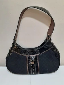 Liz Claiborne Fabric Black Purse Bag Reptile Print Trim Handbag - Picture 1 of 14