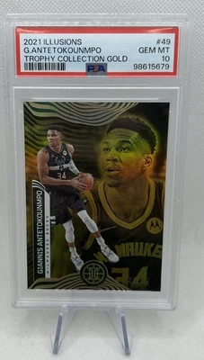 2021 ILLUSIONS TROPHY COLLECTION GOLD #49 GIANNIS ANTETOKOUNMPO #’d/10 PSA 10 - Image 1 of 2