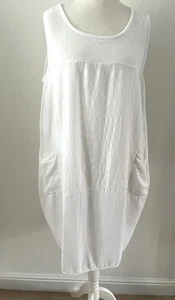 Made In Italy Sz 18 White Sleeveless Balloon Dress Sundress Cover Up 100% Cotton - Picture 1 of 11