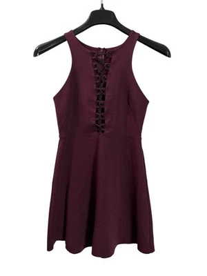 Silence + Noise Burgundy Lace-Up Front Fit & Flare Sleeveless Mini Dress M New - Image 1 of 4