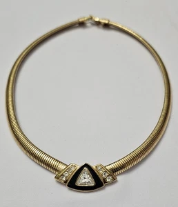 Collar Chocker Vintage Trifari Esmalte Negro Con Estrás Tono Dorado.  RF - Imagen 1 de 9