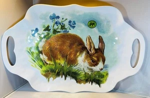 Michel Design Works Scalloped Tray Bunny Rabbit Easter Spring Large Melamine - Picture 1 of 9