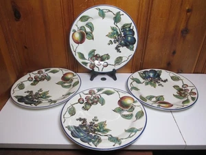 Set 4 Pier 1 England Angleterre Macintosh Fruit 10 1/4" Dinner Plates Blue Trim - Picture 1 of 6