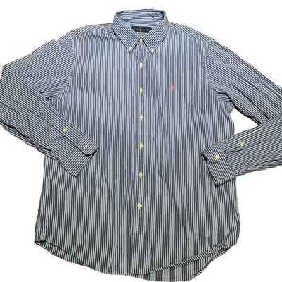 Polo Ralph Lauren Mens Large Blue & White CottonStriped Button Down Collar Shirt - Image 1 of 4