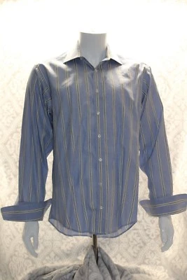 Camisa de vestir Hawes Curtis para hombre 16 L/S azul a rayas cuello extendido puños franceses Foto 1 de 4