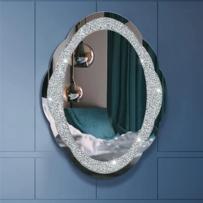 32" Large Floral Oval Crushed Diamond Mirror Sparkly Bling Bathroom Mirror Dec. - Image 1 of 4