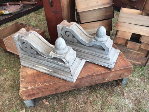 Pair c1885 large Victorian corbels brackets w finials old grey 23.5 x 10.75 x 10 Cover