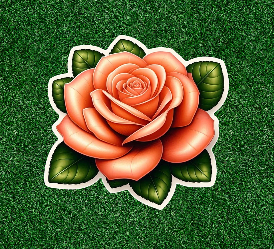 Beautiful peach color rose 100% waterproof vinyl sticker decal - many sizes - Image 1 of 1