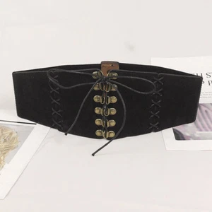 Womens Suede Leather Elastic Wide Belt Lace-Up Buckle Corset Belt Elastic Band* - Picture 1 of 26