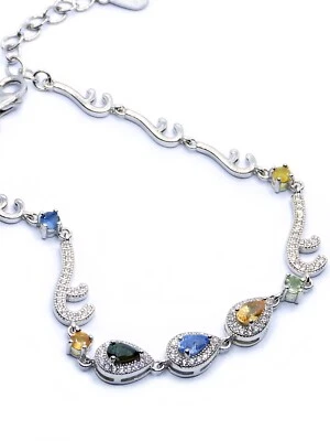 echtes Saphir Armband 925 Sterling-Silber mit Edelsteine 16 + 3cm - Bild 1 von 4