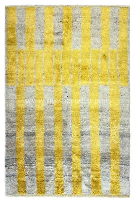Handmade "Tulu" Rug in Yellow and Gray, 100% Wool, Contemporary Turkish Carpet - Image 1 of 4