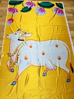 Pichwai cow Indian Pooja photo Backdrop Cloth/Wedding Decor/Krishna decor/Party - Image 1 of 4
