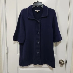 Coldwater Creek Women's 1X Navy Button Up Short Sleeve Cotton Cardigan - Picture 1 of 8