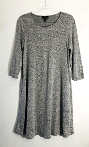 AGB Sweater Dress Womens S Gray Heathered Shift 3/4 Ruche Sleeve Soft Pullover - Picture 1 of 8
