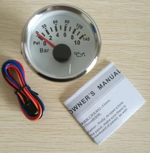 52MM White Oil Pressure Gauge 10-184ohms 0-145Psi/0-10Bar for Car Truck Boat UTV - Bild 1 von 6