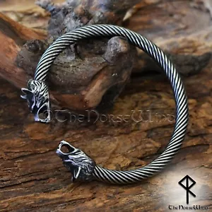 WIKINGER ARMBAND Fenris Wolf Armreif Silber Edelstahl Keltisch Mittelalter - Bild 1 von 13