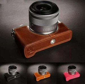 2024 Hecho a Mano Cuero Genuino Cámara Media Cubierta Estuche Bolso para Canon EOS M100 - Imagen 1 de 13