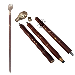 Brass Handle Wooden Walking Stick with 3 Foldable Gift for Men, Women Home Decor - Picture 1 of 8