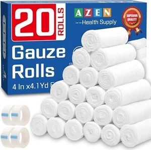 AZEN 20 Pack Gauze Rolls Bandages, 4 in x 4.1 Yards, Premium 4IN, B-20p - USA - Picture 1 of 7