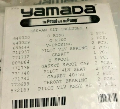 New Yamada Diaphragm pump  parts K80-AM KIT Includes - Image 1 of 3
