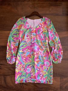 VESTIDO LILLY PULITZER 2 FLAMENCO LULU CARLEIGH 100% seda funda mangas transparentes - Imagen 1 de 7