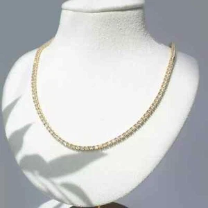 Micro 2 Pointer VVS Lab Grown 5.28Ct 14K Yellow Gold Tennis Chain Necklace - Picture 1 of 2