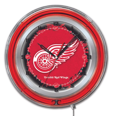 Detroit Red Wings HBS Neon Red Hockey Battery Powered Wall Clock (19") Cover