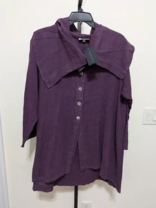 Bryn Walker Anouk Rioja Purple Lagenlook Linen Shawl Collar Tunic Jacket Sz L - Picture 1 of 12